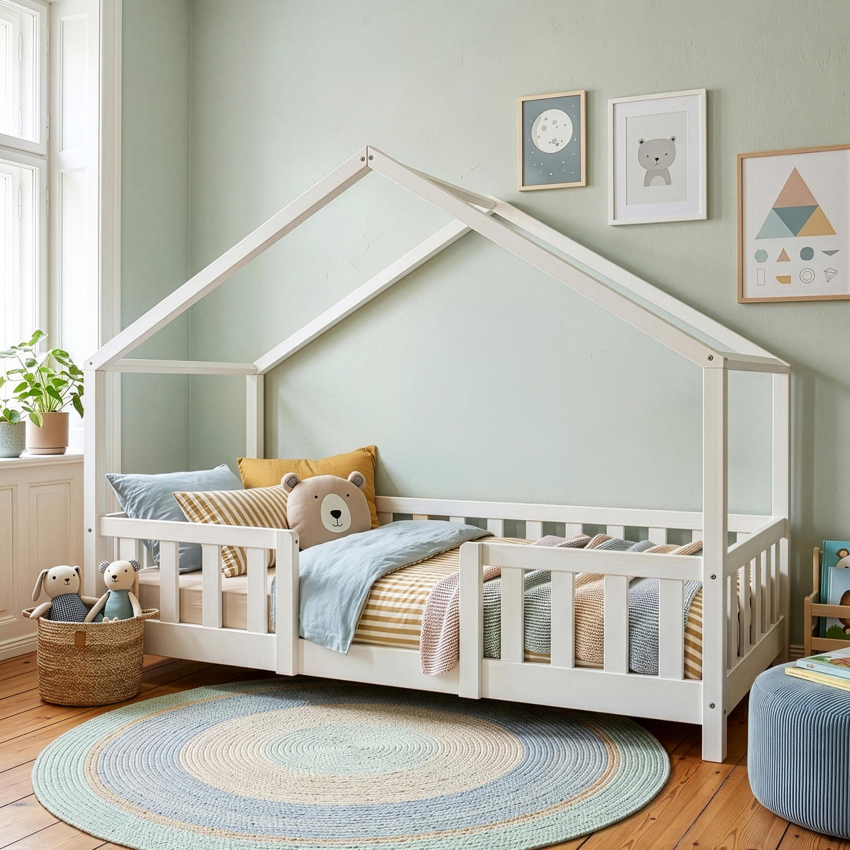 HAUSBETT Treviolo - Weiß, Holz (80/160cm) - [en.casa]
