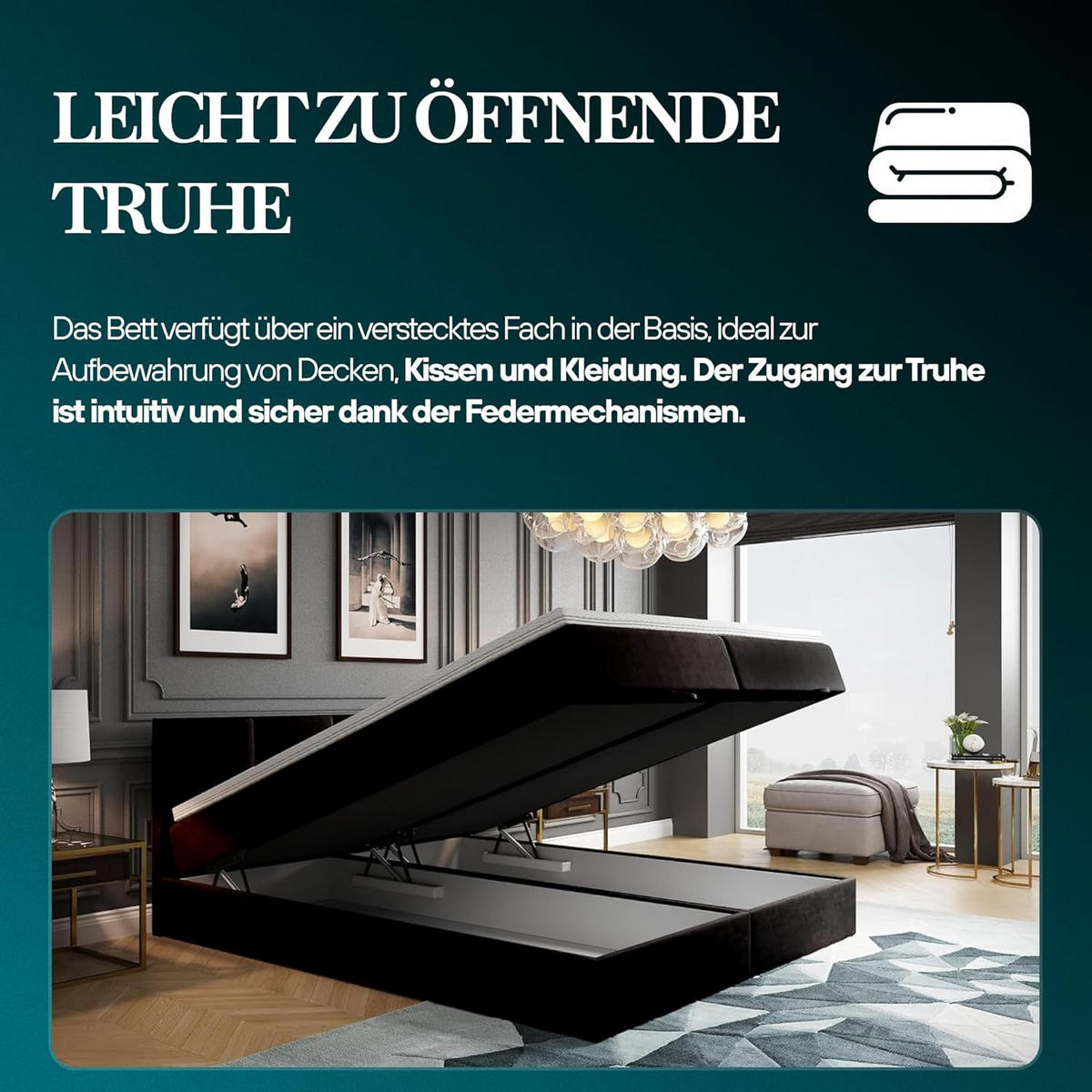 BOXBETT mit Bettkasten und Bonellmatratze - ROYAL - Elegant Bett mit Topper - 140x200 cm - Dunkelgrau - Dunkelgrau, Holzwerkstoff/Kunststoff (140/200cm) - Trada