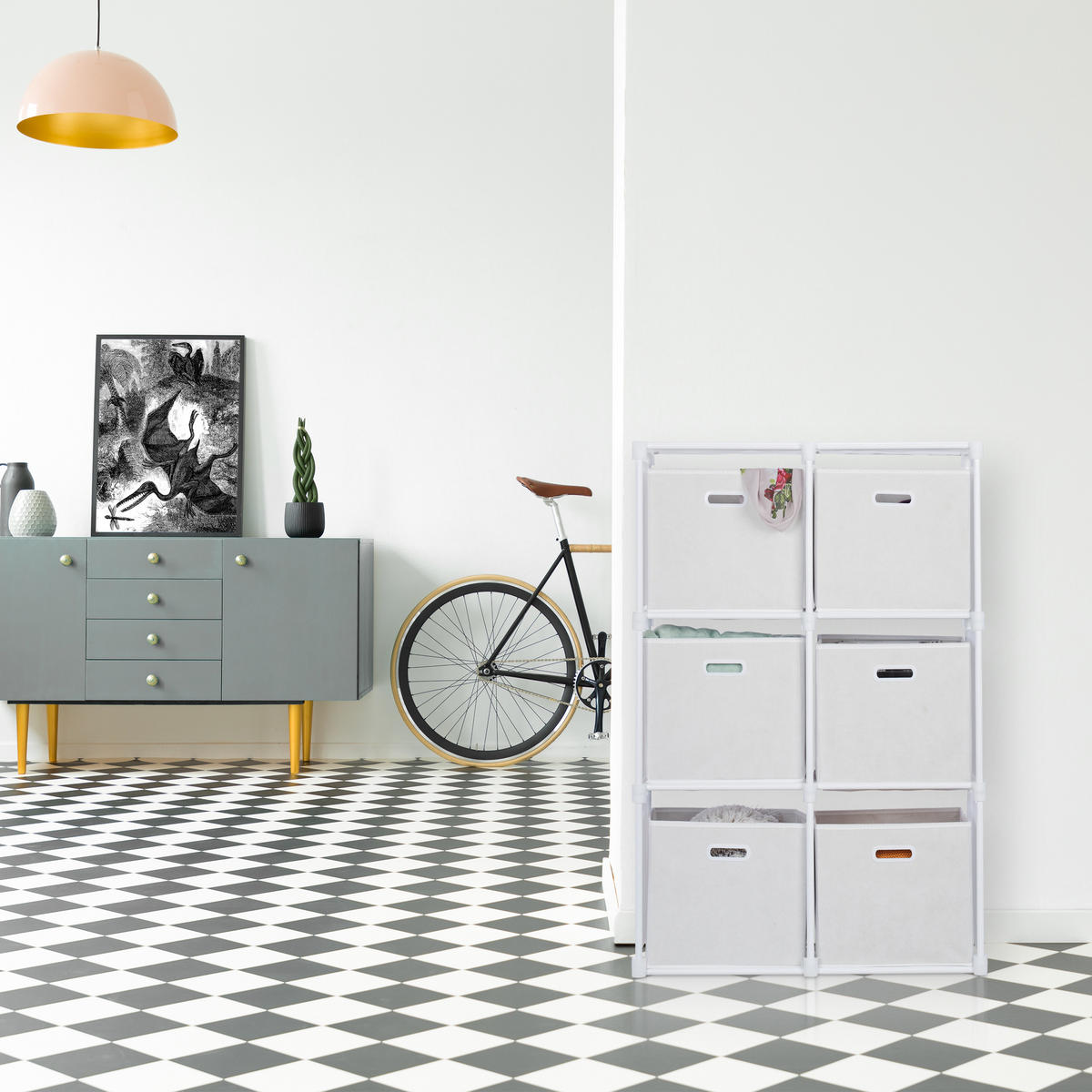 STUFENREGAL - Weiß, Kunststoff/Textil (108/110/31cm) - Relaxdays