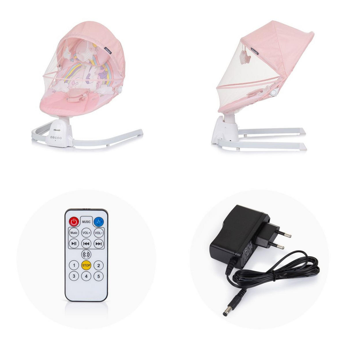 BABYWIPPE Oasis pink Moskitonetz, Fernbedienung, Timer, Sicherheitsgurt, Kopfkissen - Rosa, Metall - Chipolino