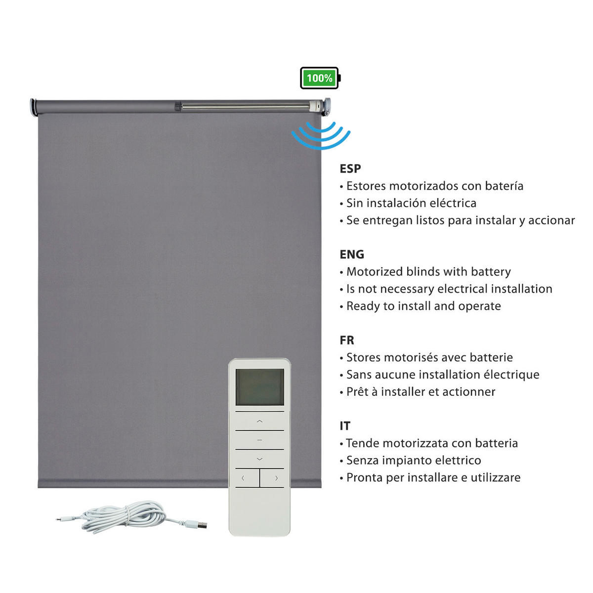 VERDUNKELUNGSROLLO motorisierte Grau 120x250 cm - Grau, Kunststoff (120/250cm) - STORESDECO