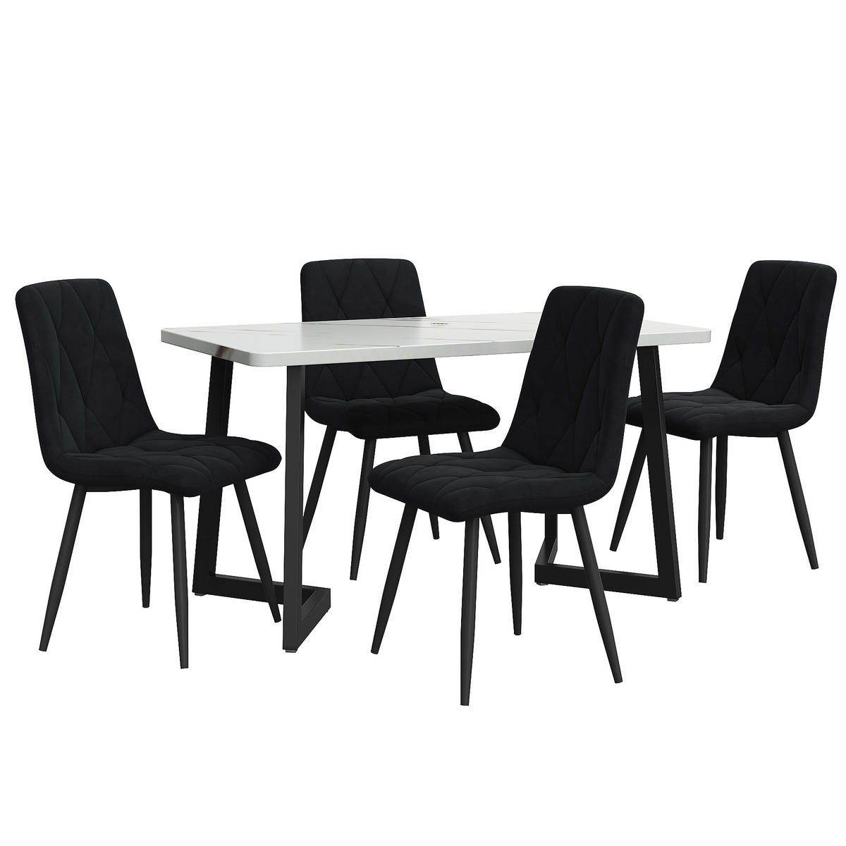 ESSTISCHSET 117x68 Cm Mit 4 Stühlen, Rechteckig, Schwarz Twill, Schwarz - Schwarz, Holzwerkstoff (117/75/68cm) - FLIEKS