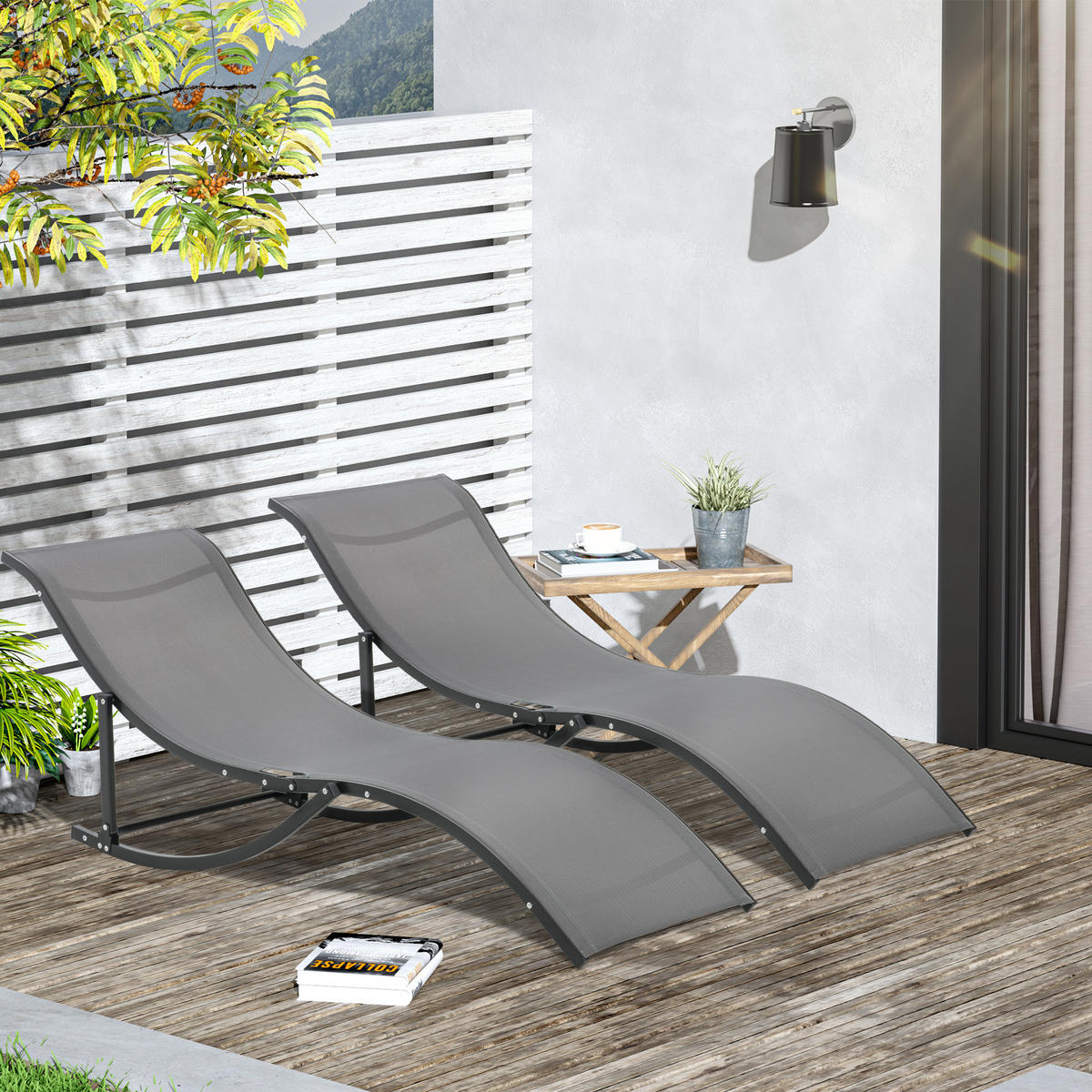 GARTENLIEGEN ergonomisch Aluminium Dunkelgrau 165 x 61 x 63 cm - Dunkelgrau, Textil (61/63/165cm) - Outsunny
