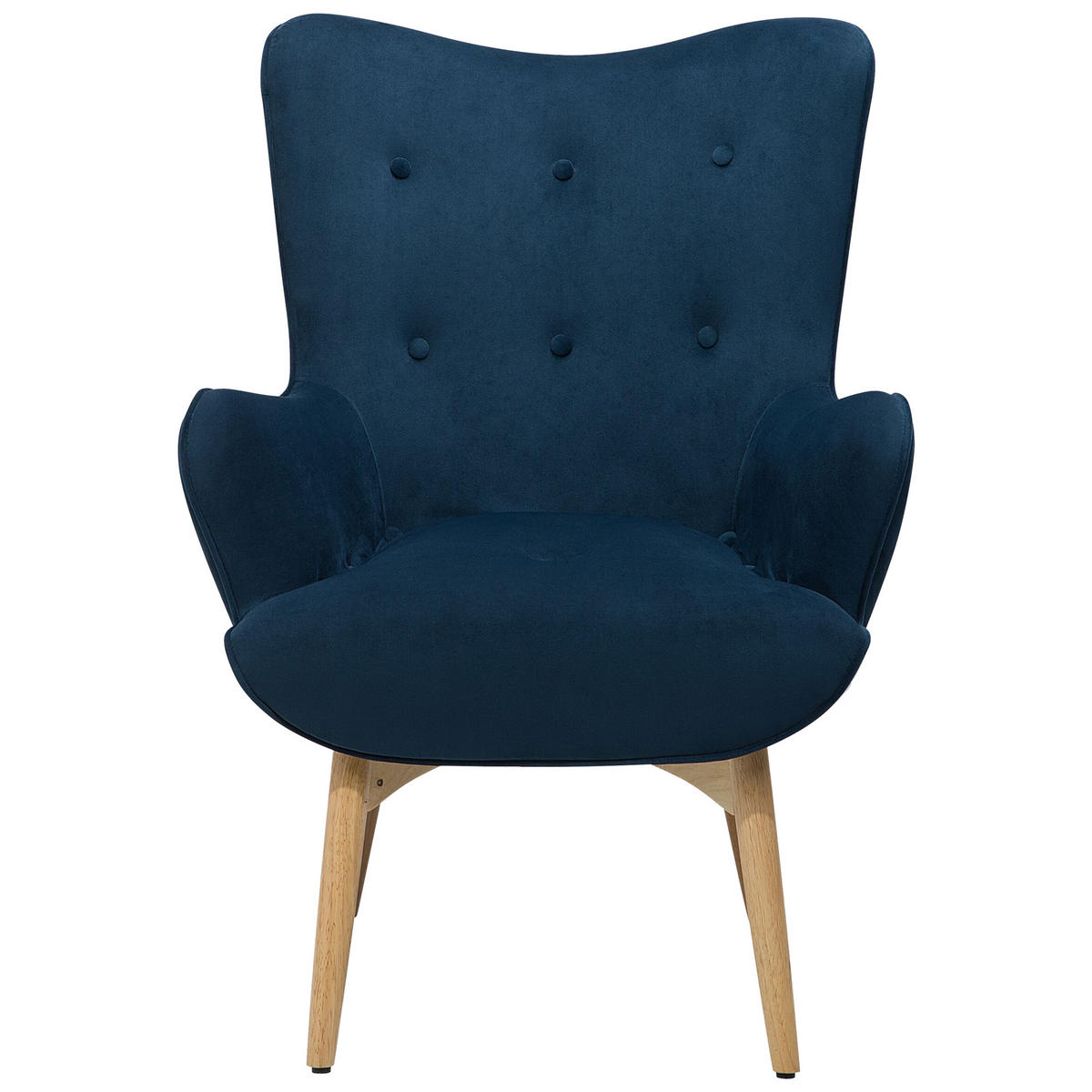 SESSEL Samtstoff blau mit Hocker Vejle - Hellbraun/Blau, Textil (81/100/78cm) - Beliani