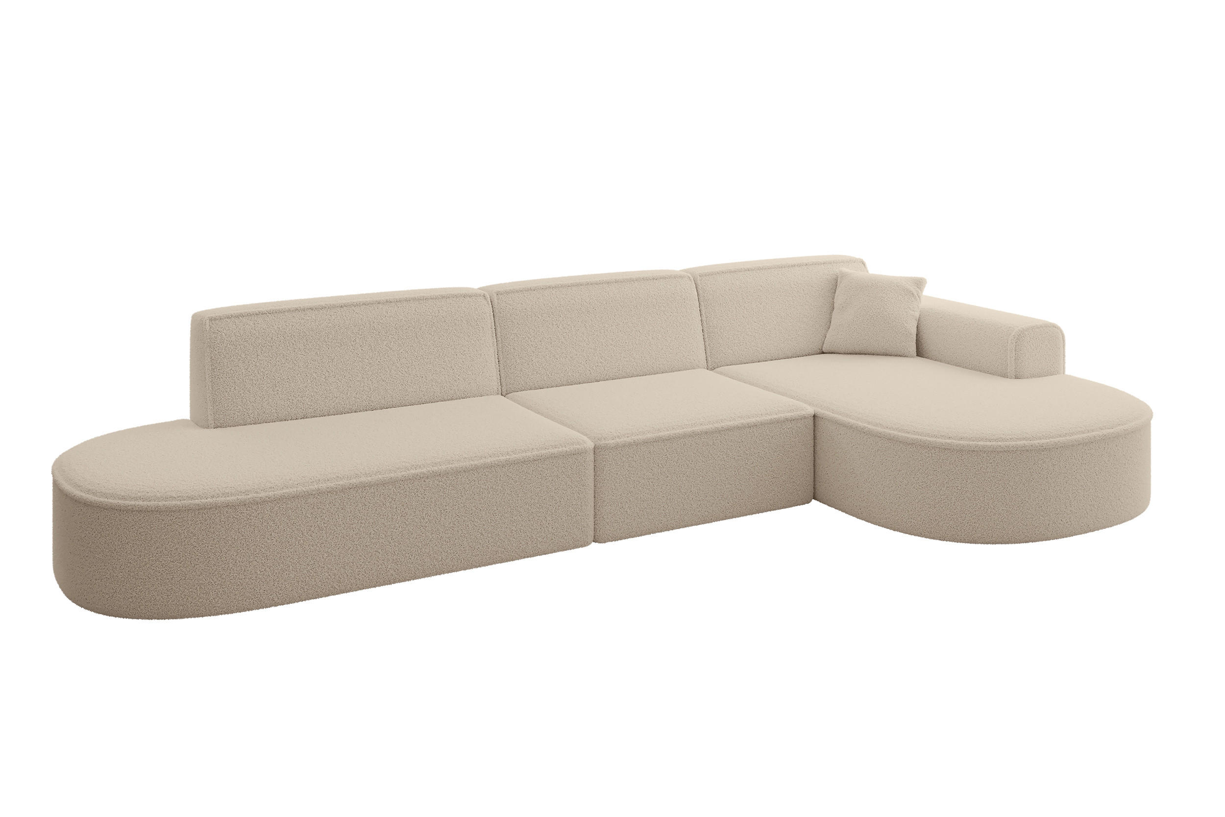 ECKSOFA Ottomane Rechts MARI-L2 - 328x171x79 cm Dunkelbeige Bouclé - Hellbraun/Schwarz, Holzwerkstoff/Kunststoff (171/328cm) - ALTDECOR