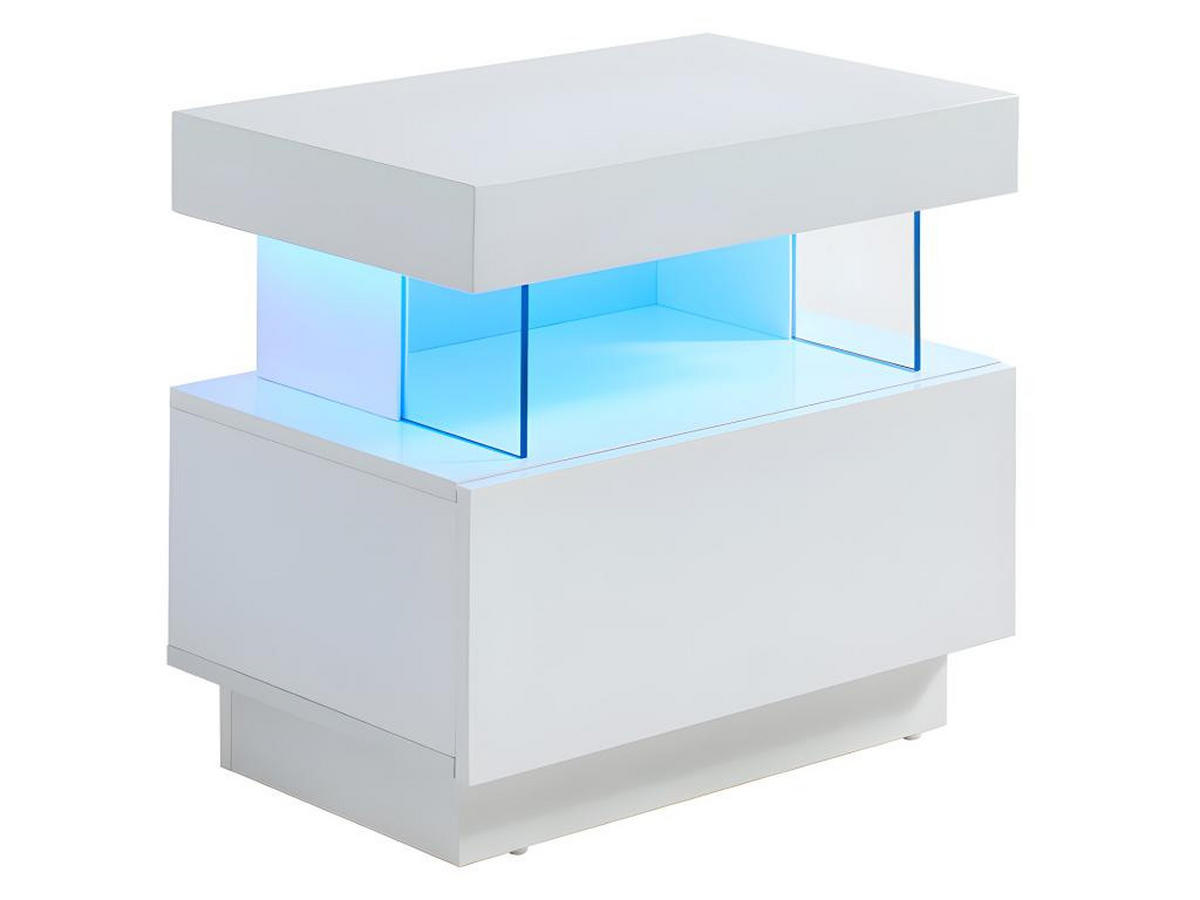 2ER-SET Nachttische mit 1 Schublade & 1 Ablage + LEDs - MDF - Weiß lackiert - FABIO II - Weiß, Holz (39/52/57cm) - Vente-Unique