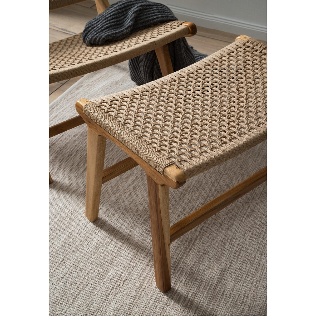 HOCKER - Papiergeflecht / Teakholz massiv, Natur / Teak - Teakfarben, Naturmaterialien (65/44/35cm) - home24
