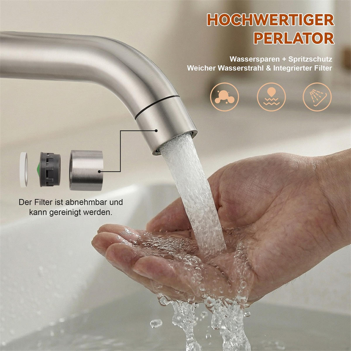 WASCHTISCHARMATUR Einhebelmischer für Waschbecken - Waschtischarmatur Mischbatterie für Kalt- und Warmwasser - Silberfarben, Metall (16/17.5/4.5cm) - DELFA