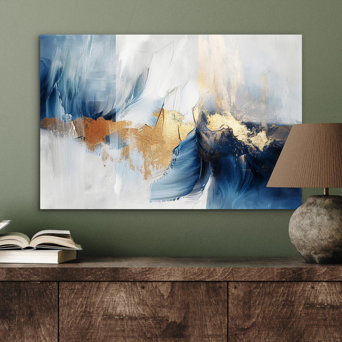 METALLBILD Gold - Blau - Aquarell - Kunst - Modern 60x40 cm - Hellblau, Metall (60/40cm) - MuchoWow