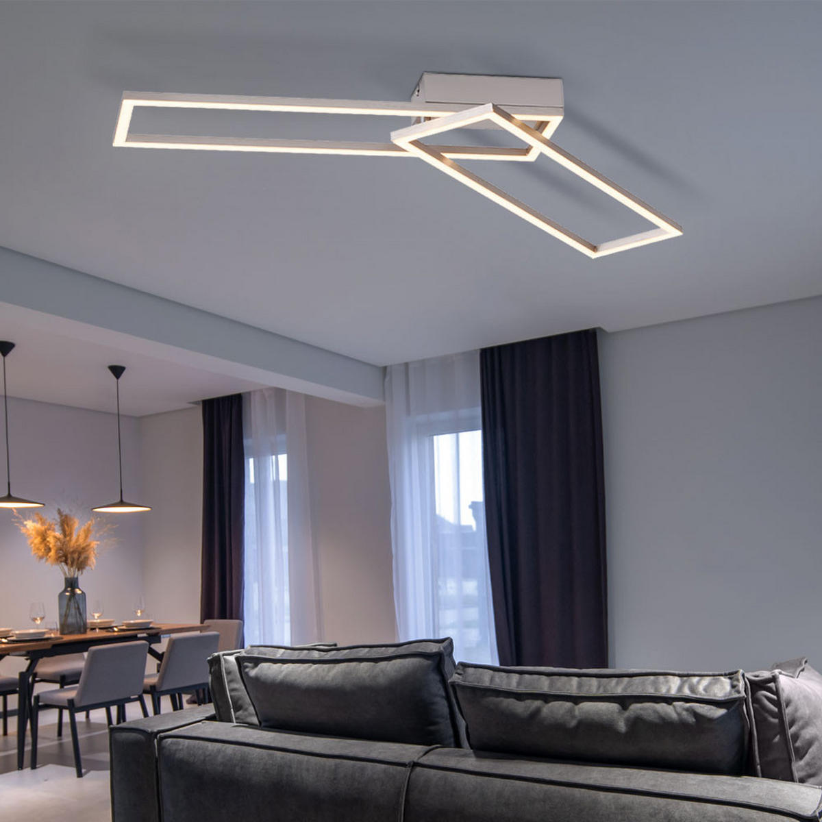 LED DECKENLEUCHTE Stahlfarben Silber - Silberfarben, Metall (92.4/22/7cm)