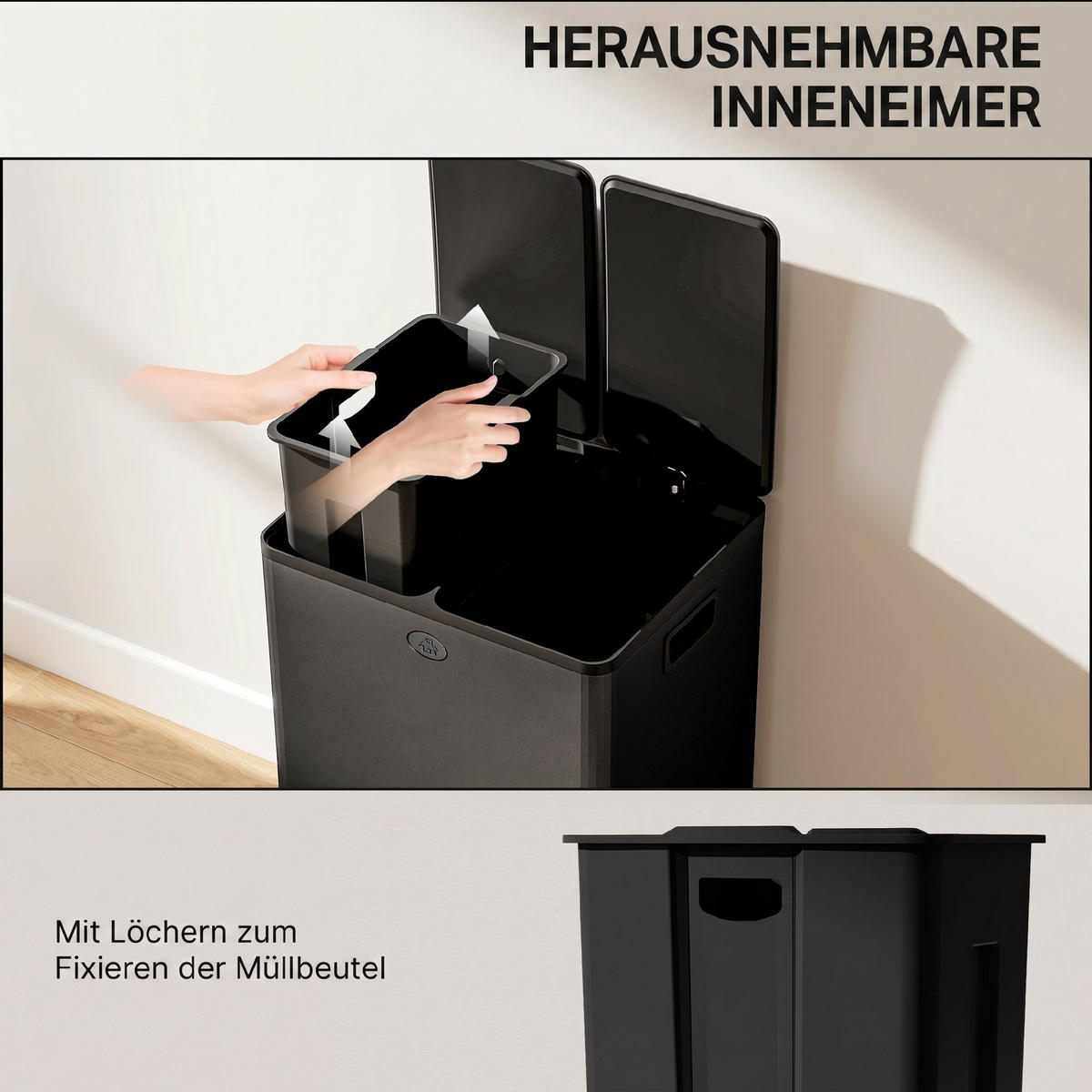 MÜLLEIMER Edelstahl Kunststoff Schwarz - Schwarz, Metall (36/67.6/45.8cm) - HOMCOM