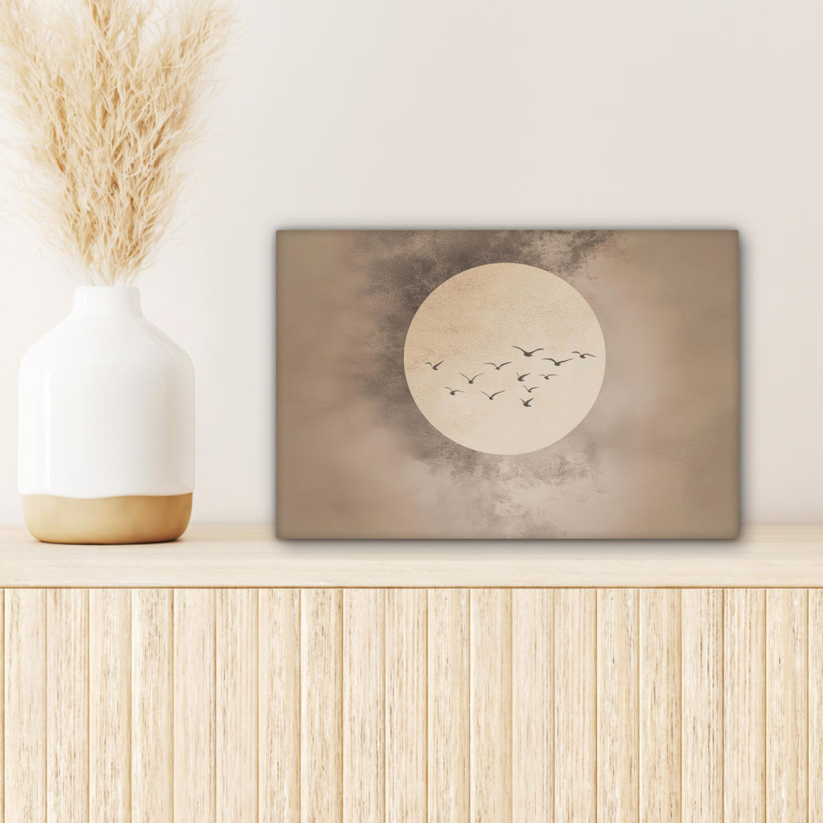 LEINWANDBILD Vogel - Beige - Japanisch 30x20 cm - Taupe, Textil (30/20cm) - MuchoWow