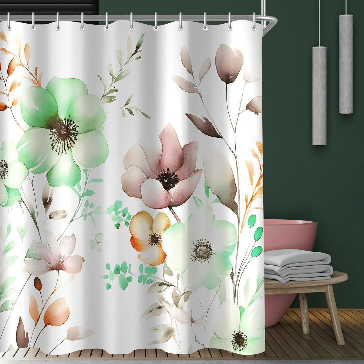 DUSCHVORHANG Blumen Zeichnen 240 x 200 cm - Multicolor, Textil (240/200cm)