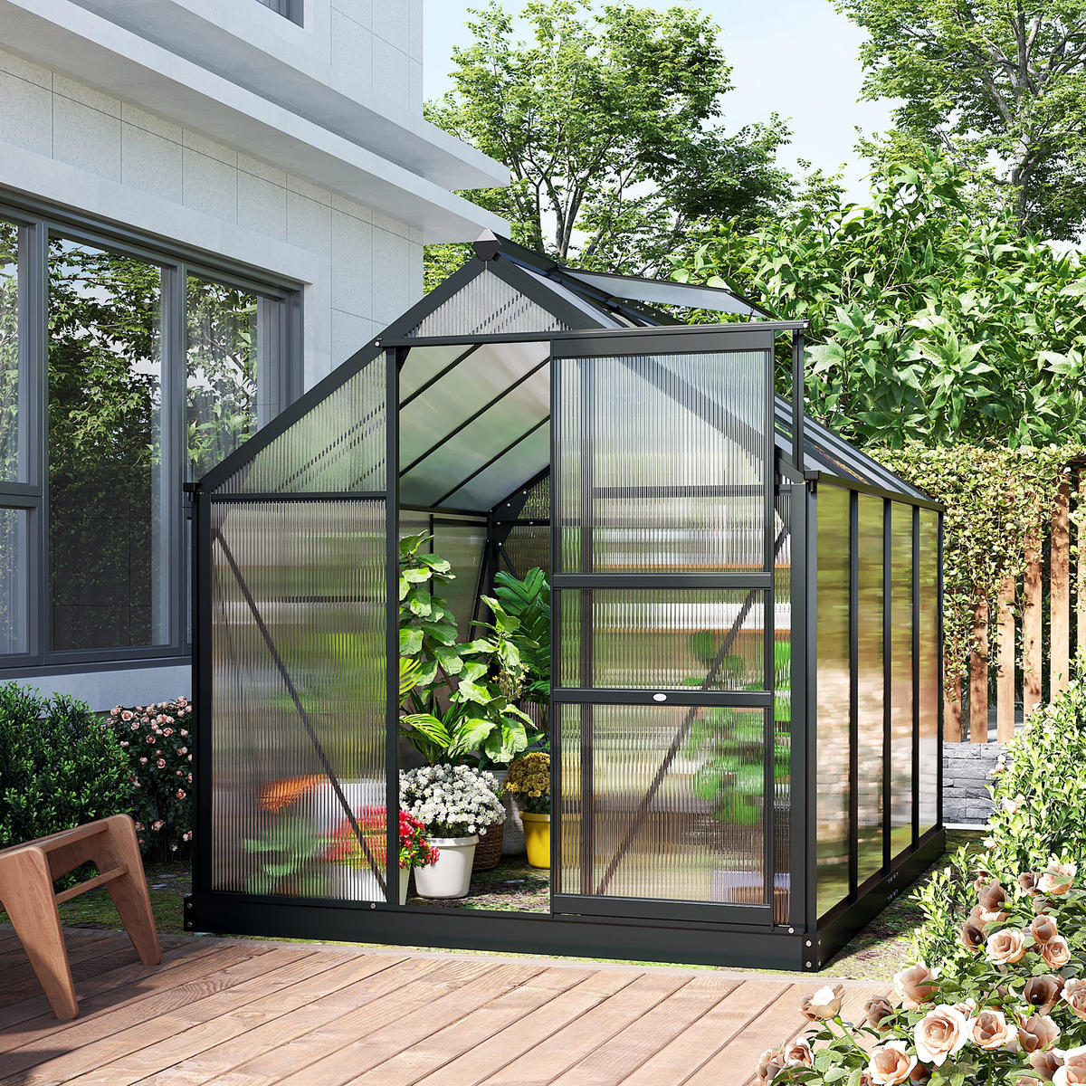GEWÄCHSHAUS Aluminiumlegierung Polycarbonat Grau - Grau, Metall (252/201/190cm) - Outsunny
