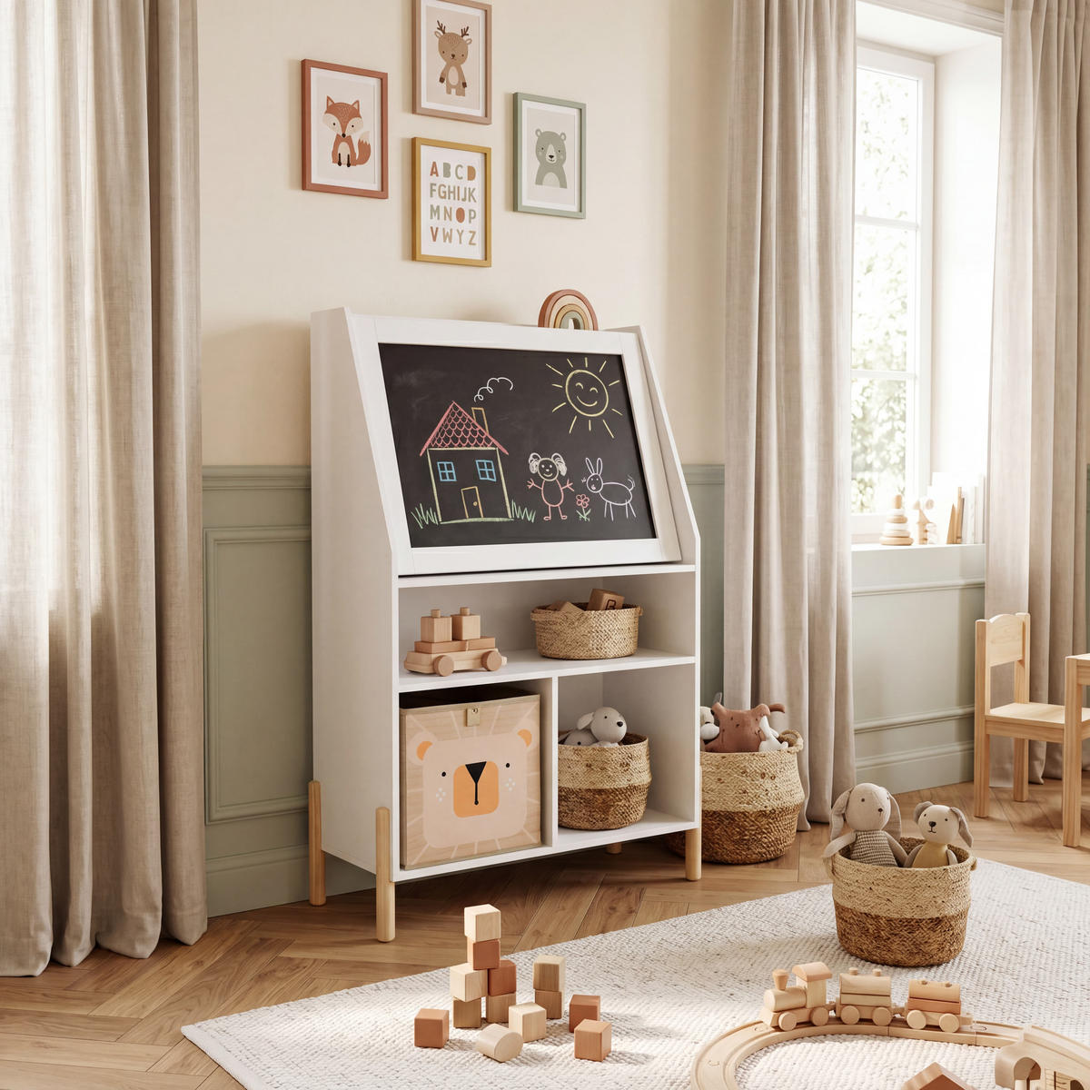 KINDERKOMMODE mit Tafel Weiß 165,5/30/105 - Weiß, Holz (65/105/30cm) - Mobili Rebecca