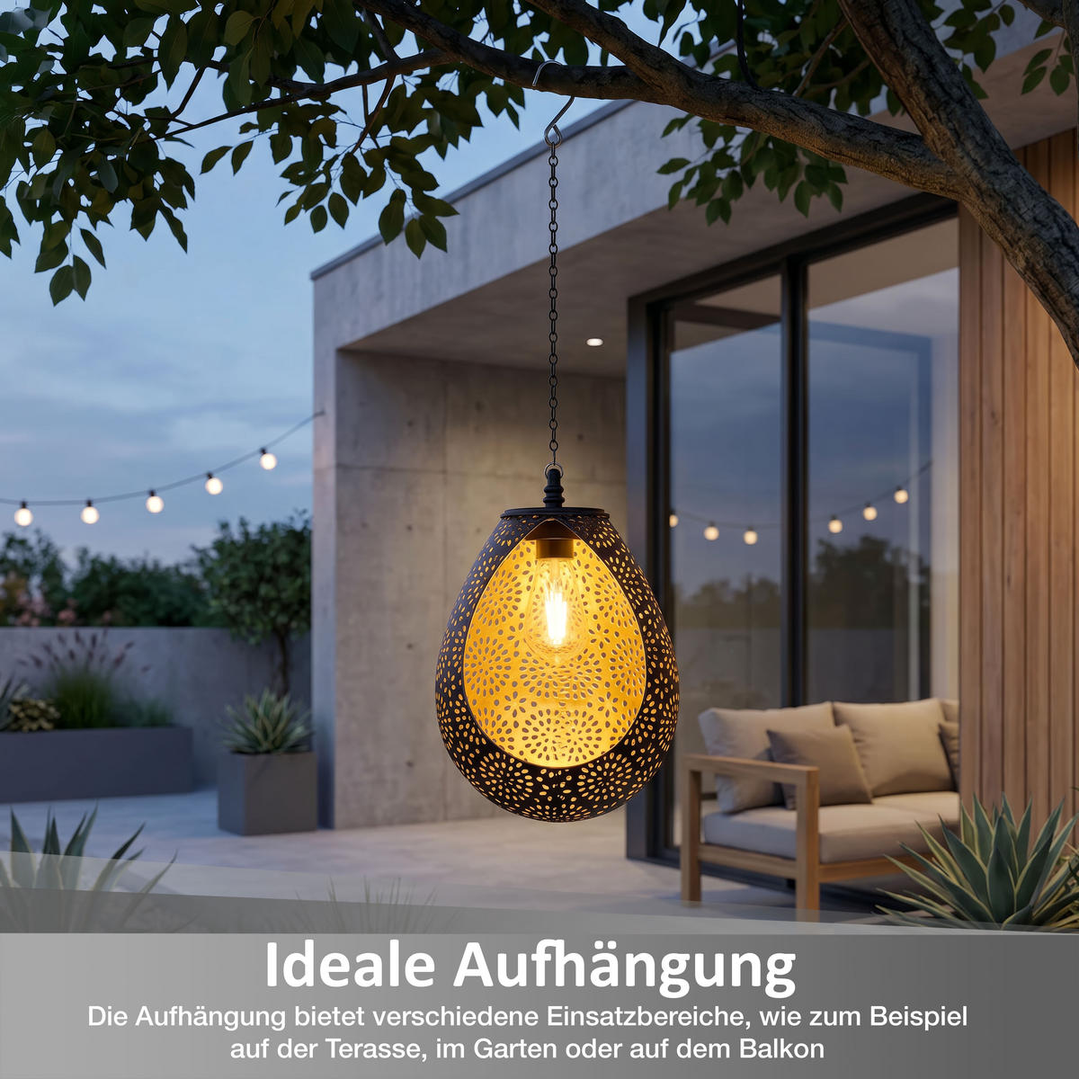 SOLAR-HÄNGELEUCHTE Orientalisch kupfer 18x52cm Metall Outdoor-Leuchte - Schwarz, Metall (18/18/52cm) - Northpoint