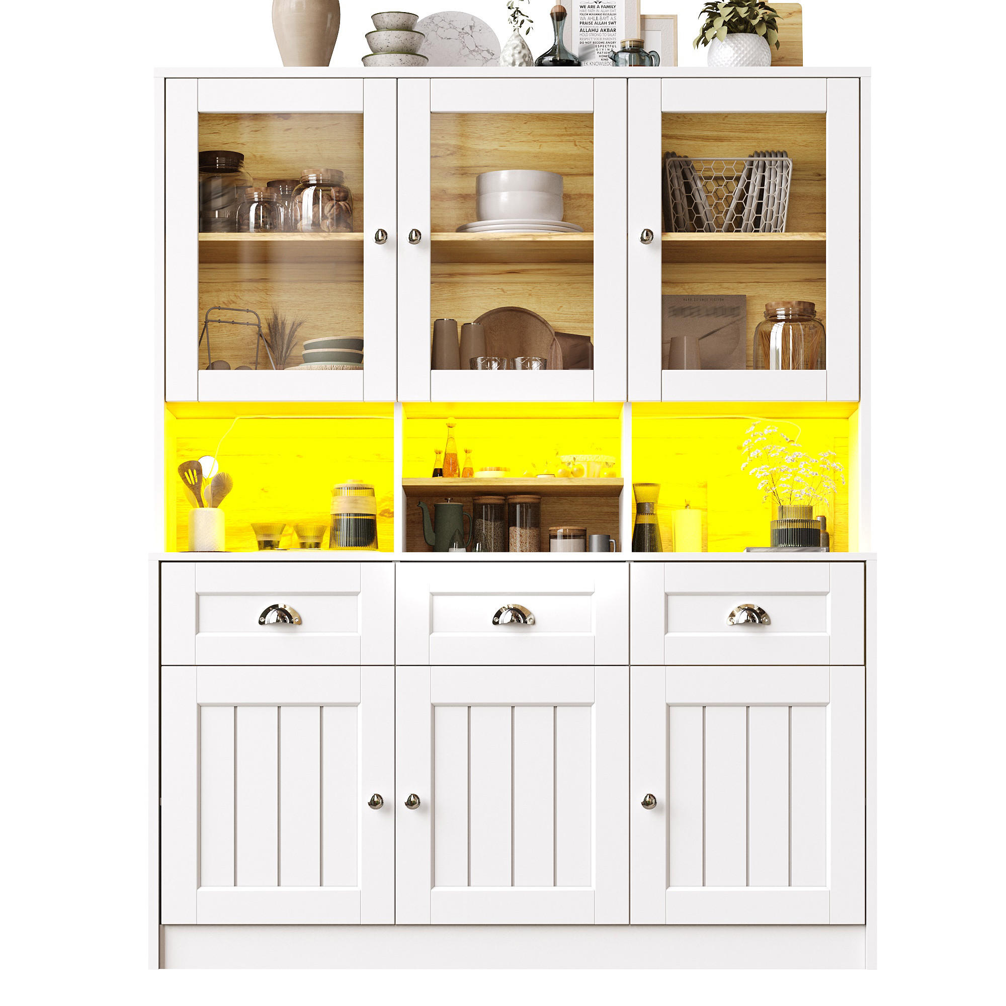 KÜCHENSCHRANK 140x40x175cm LED Hochschrank Glas Weiß Schwarz - Weiß, Holzwerkstoff (140/175/40cm) - FLIEKS