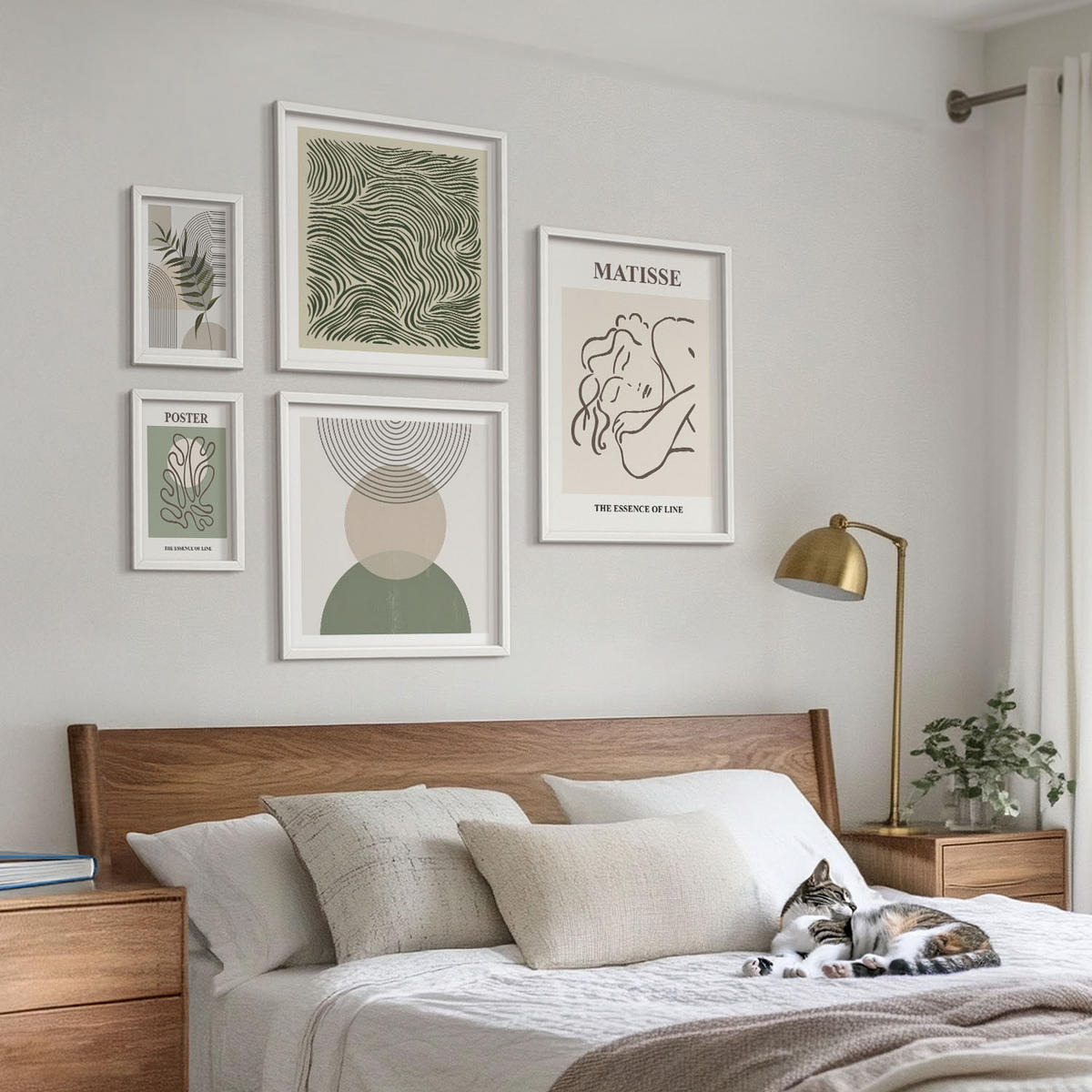 WANDBILDER 5er-Set - 50x50 cm & 20x30 cm & 40x60 cm Weißer Rahmen - Geometrische botanische Muster - Weiß, Kunststoff (40/60cm) - ArtPrintCave