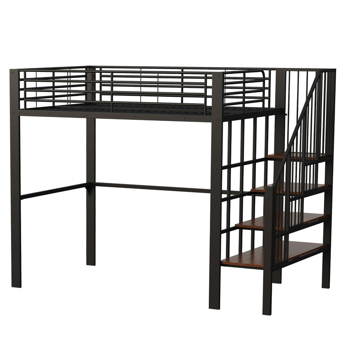 HOCHBETT mit Treppe 140x200 cm Metall Holz Schwarz - Schwarz, Metall (140/200cm) - Meubliv