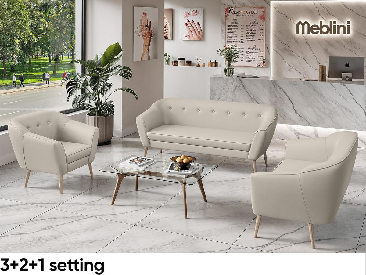 SOFA Doris (3-Sitzer) - Beige/Buchefarben, Holzwerkstoff/Buchenholz (180/75/74cm) - Meblini