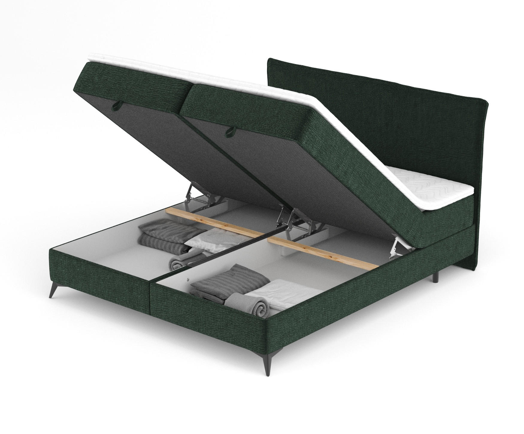 BOXBETT Peru Dunkelgrün 160/200 cm im Chenille-Stoff - Dunkelgrün/Schwarz, Holz/Holzwerkstoff (160/200cm) - Maison de Reve