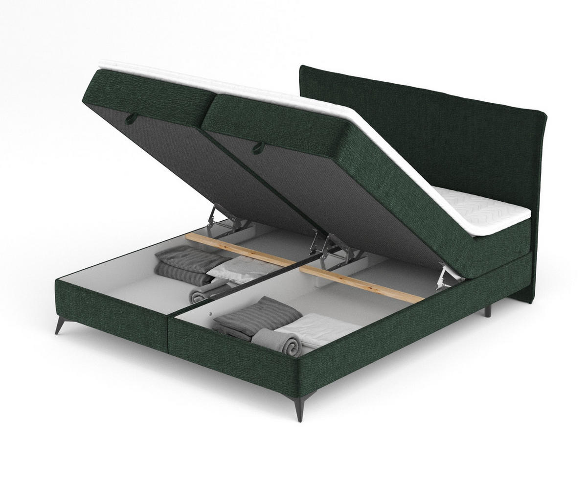 BOXBETT Peru Dunkelgrün 120/200 cm im Chenille-Stoff - Dunkelgrün/Schwarz, Holz/Holzwerkstoff (140/200cm) - Maison de Reve