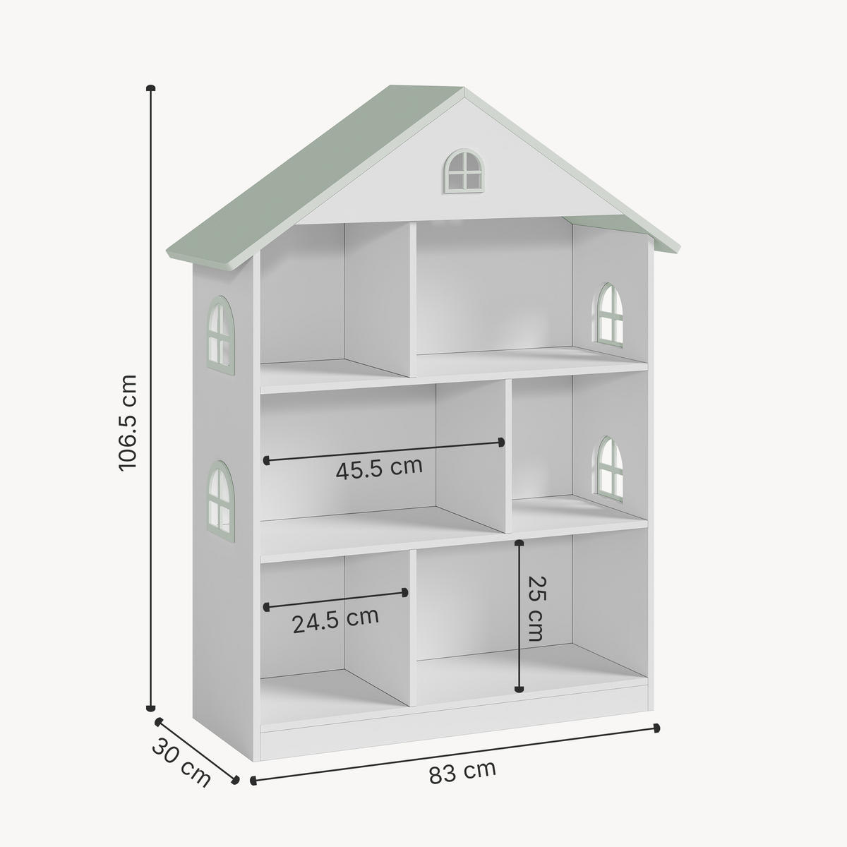 DĚTSKÁ POLICE Vipsali - bílá/mátově zelená, kompozitní dřevo (83/106.5/30cm) - [en.casa]