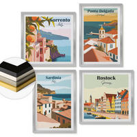 WANDBILDER 4er Set - 50x50 cm & 40x60 cm Silberner Rahmen - Ansichten europäischer Häfen - Silberfarben, Kunststoff (50/50cm) - ArtPrintCave