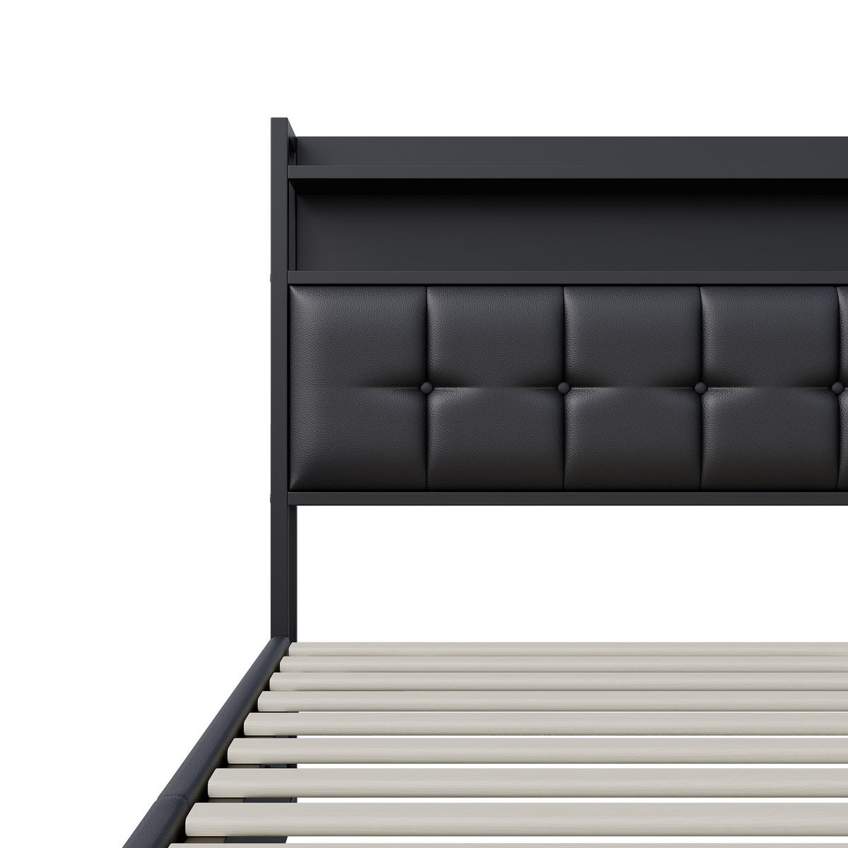 POLSTERBETT 140/200 cm schwarz mit Stauraum, LED und USB - Schwarz, Holz