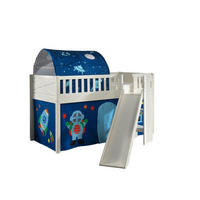 HOCHBETT mit Rutsche Karyl Massivholz Weiß Textilset Astro 2 - Blau/Weiß, Holz (90/200cm) - 58aufmkessel