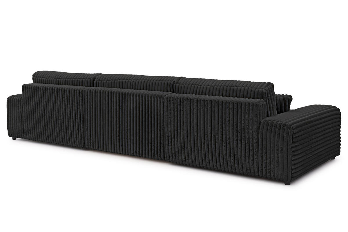 WOHNLANDSCHAFT Mollis Dunkelgrau Plüschcord mit Schlaffunktion - Dunkelgrau/Schwarz, Holz/Kunststoff (350/77/168cm) - S-Style Möbel