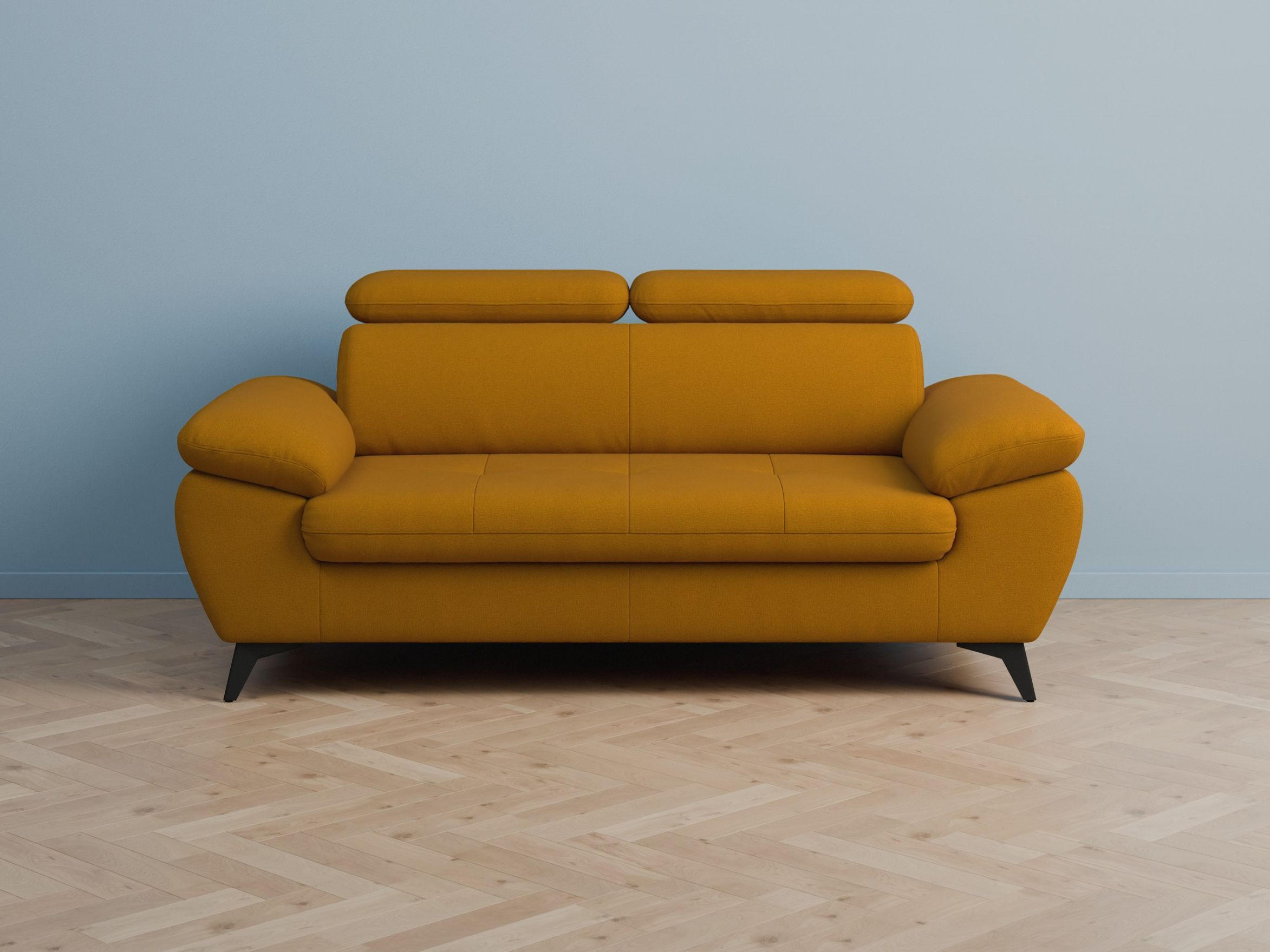 2,5-SITZER Karlstad Flachgewebe Gold verstell. Kopfstützen B 194 cm - Dunkelgelb, Kunststoff/Textil (194/84/100cm) - foamnova