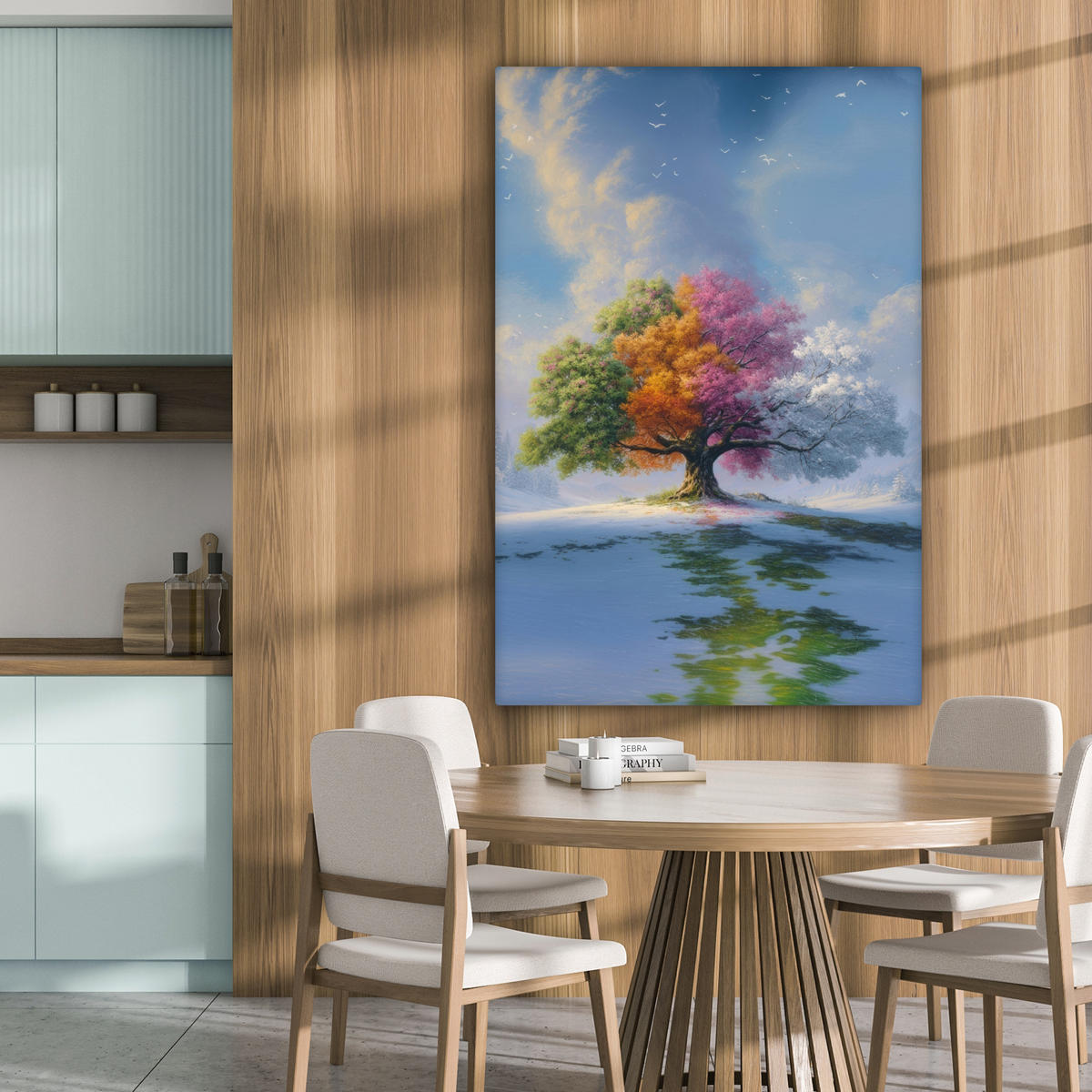 LEINWANDBILD Baum - Jahreszeiten - Winter - Landschaft Deko Groß 90x140 cm - Multicolor, Textil (90/140cm) - MuchoWow