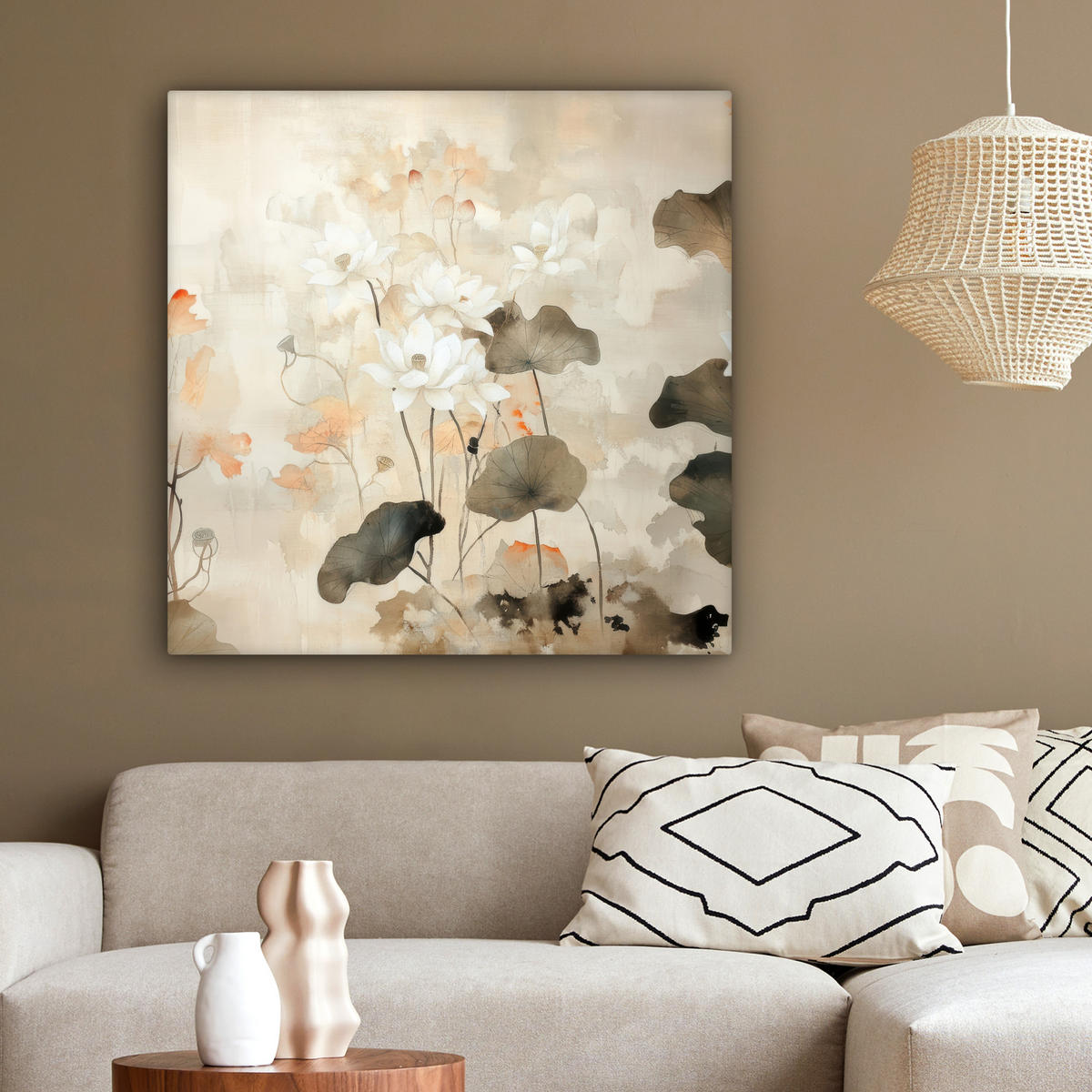 LEINWANDBILD Blumen - Japandi - Wabi sabi 90x90 cm - Sandfarben, Textil (90/90cm) - MuchoWow