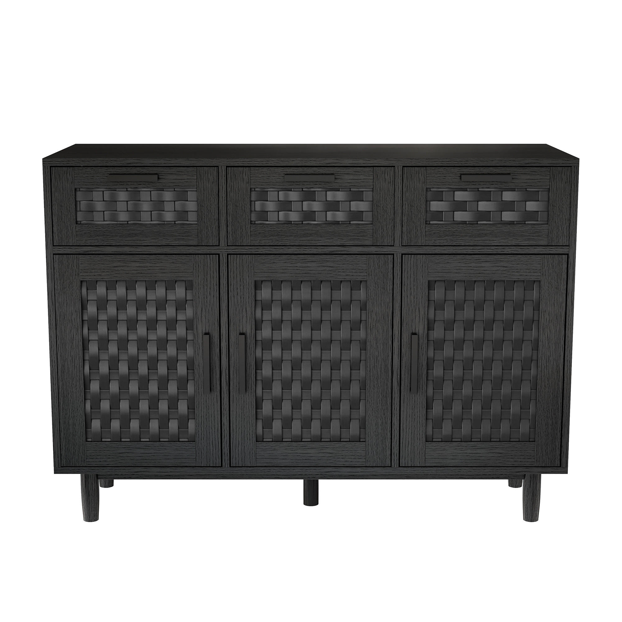 BUFFET Sideboard Massivholz Schwarz, Bambustüren, 2 Schubladen, 115×40×80 cm - Schwarz, Holz (107.9/80/40cm) - EuroLiving