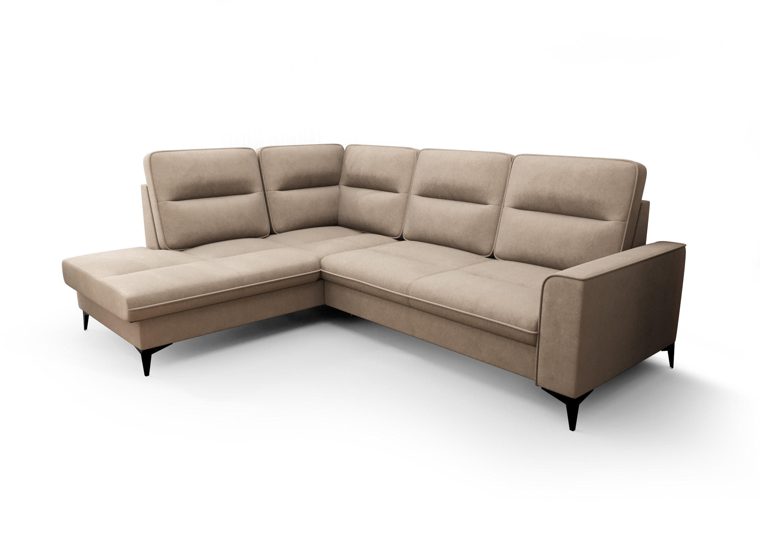 ECKSOFA KONGO RBN14, Eckcouch in L-Form mit Schlaffunktion, Farbe: Beige, Velourstoff, Ottomane Links - Beige, Textil (260/200cm) - O-Sofa