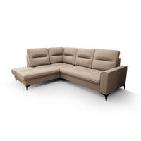 ECKSOFA KONGO RBN14, Eckcouch in L-Form mit Schlaffunktion, Farbe: Beige, Velourstoff, Ottomane Links - Beige, Textil (260/200cm) - O-Sofa