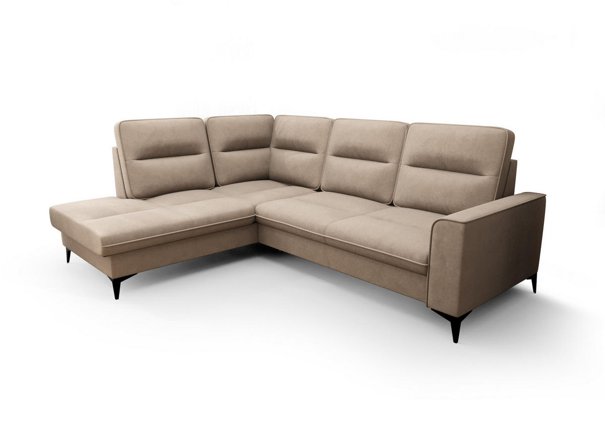 ECKSOFA KONGO RBN14, Eckcouch in L-Form mit Schlaffunktion, Farbe: Beige, Velourstoff, Ottomane Links - Beige, Textil (260/200cm) - O-Sofa
