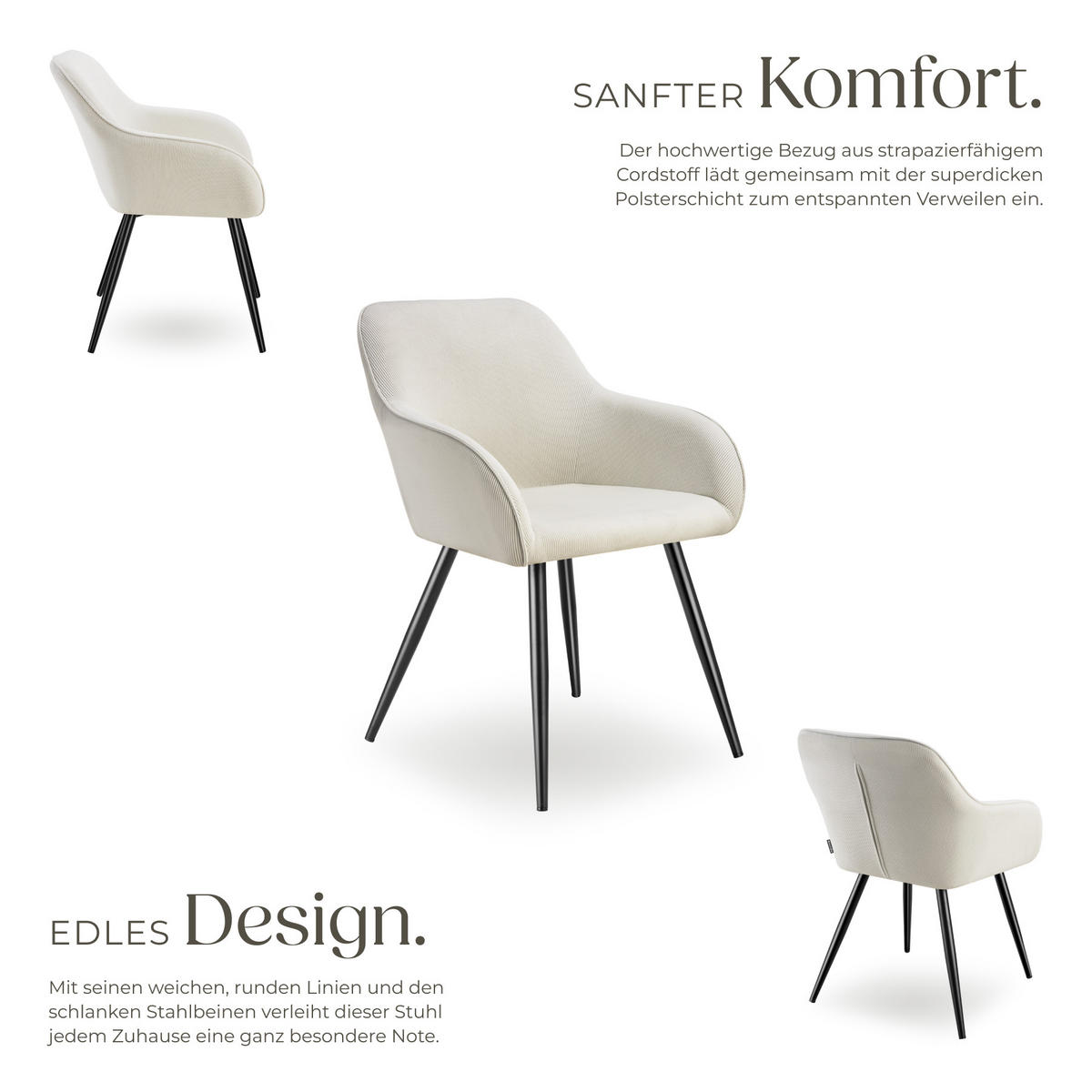 ESSZIMMERSTUHL 2er Set Marilyn 58 x 62 x 82 cm creme/schwarz - Creme/Schwarz, Kunststoff (62/82/58cm) - tectake