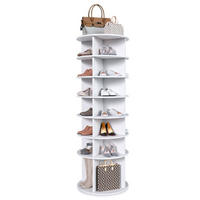 SCHUHTURM,7 Ebenen 360° drehbar für 28 Paar 60x60x184cm,weiß - Weiß, Holz (61/184/60cm) - Vallsero