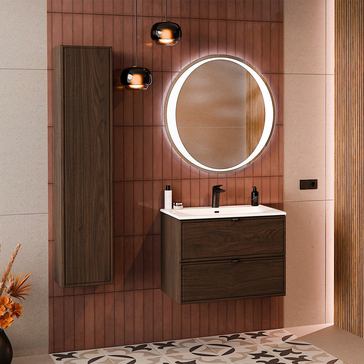 BADMÖBEL 61cm Elias 2er-Set Dunkles Holz - Braun, Holzwerkstoff (61/50/46cm) - Petits-meubles