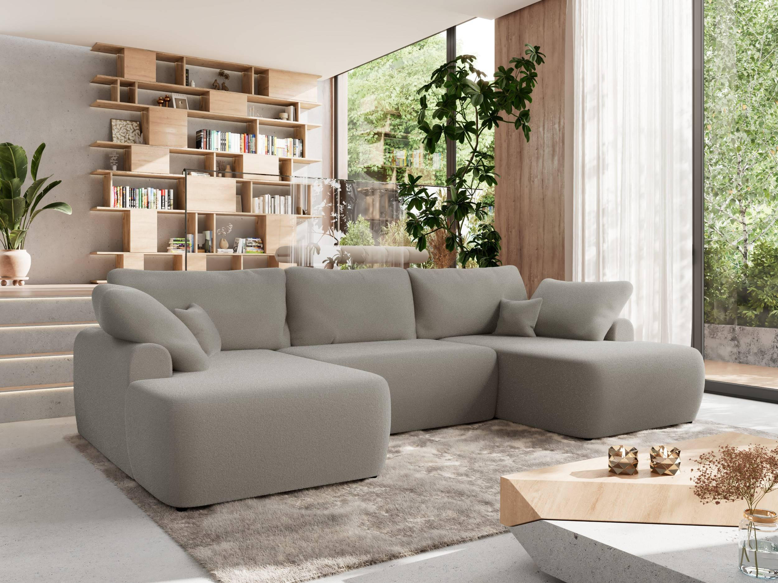 WOHNLANDSCHAFT CUBO U Hellgrau Boucle - Hellgrau/Schwarz, Kunststoff/Textil (370/100/187cm) - MKS