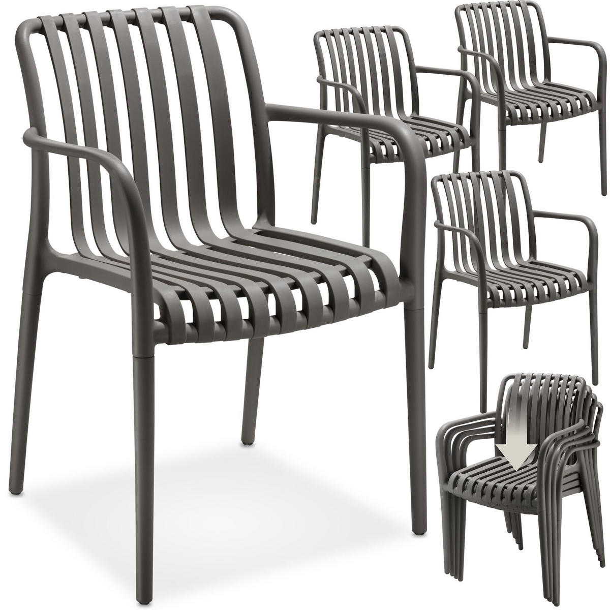 GARTENSTÜHLE 4er Set Alcudia,54,5 x 58 x 80,5 cm, Belastbarkeit 120 kg, anthrazit - Anthrazit, Kunststoff/Textil (54.5/80.5/58cm) - tectake