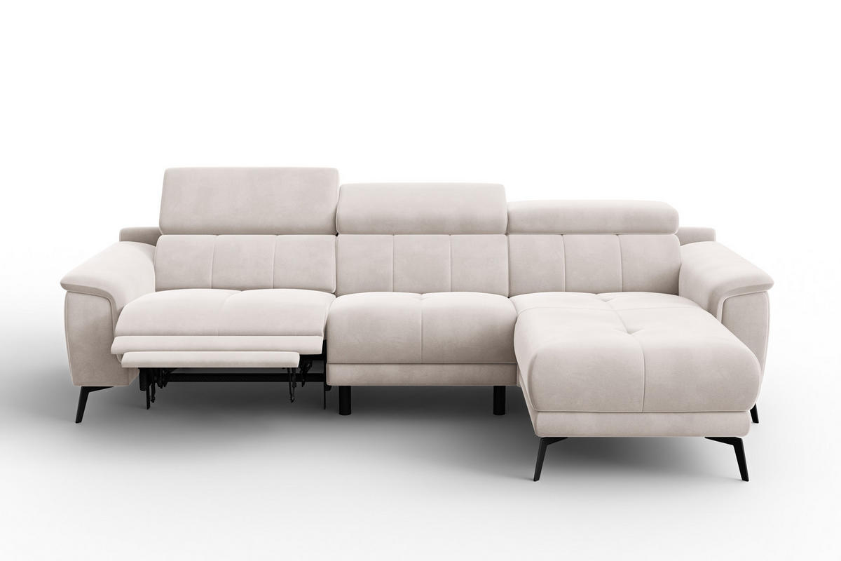 ECKSOFA FIERO 4-Sitzer RECHTS, Beiger Veloursstoff - Beige/Schwarz, Holz/Textil (288/170cm) - Courtois Laville