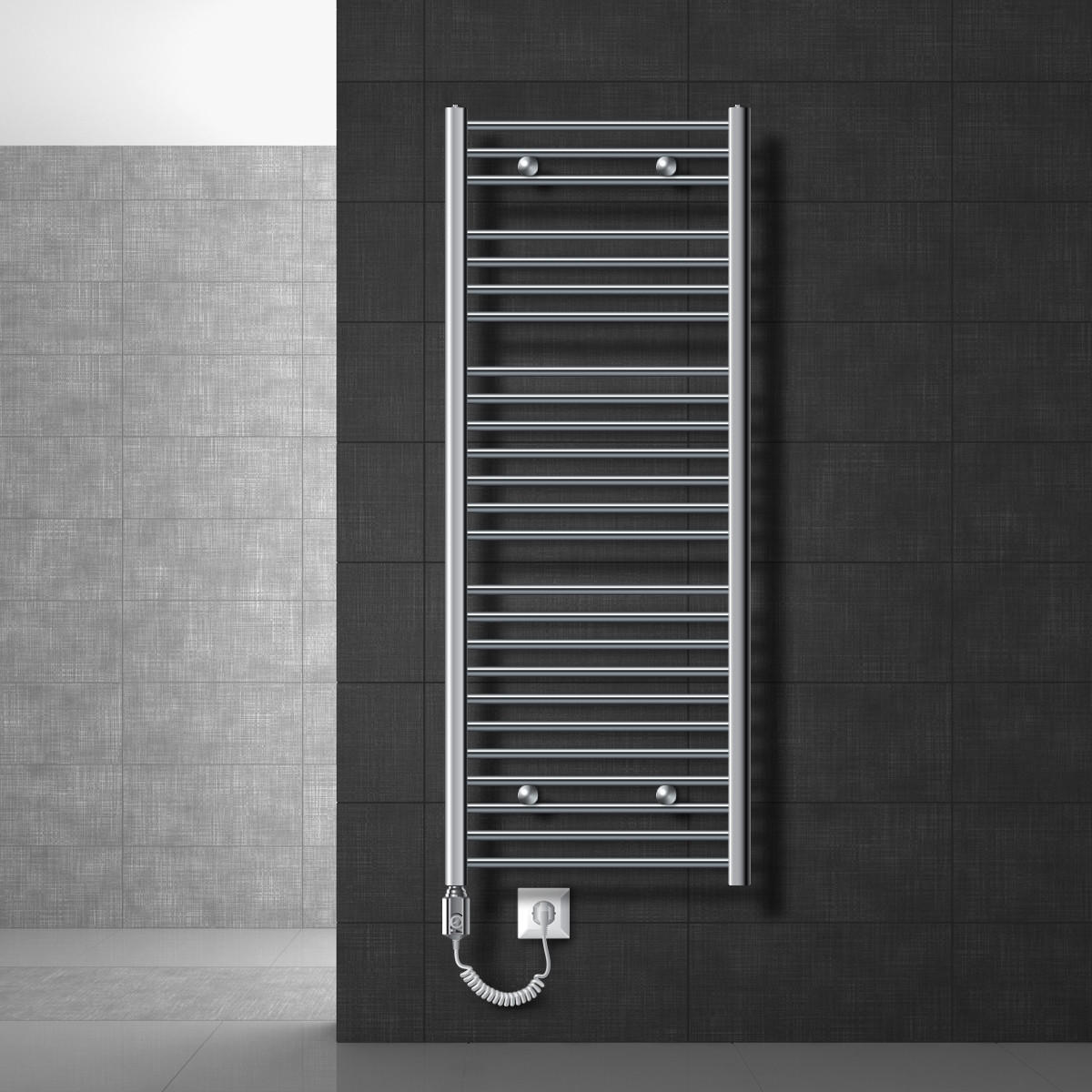 BADHEIZKÖRPER elektrisch Sahara 600x1500 mm Chrome gerade mit Heizstab 900W - Chromfarben, Metall (3/150/60cm) - LuxeBath