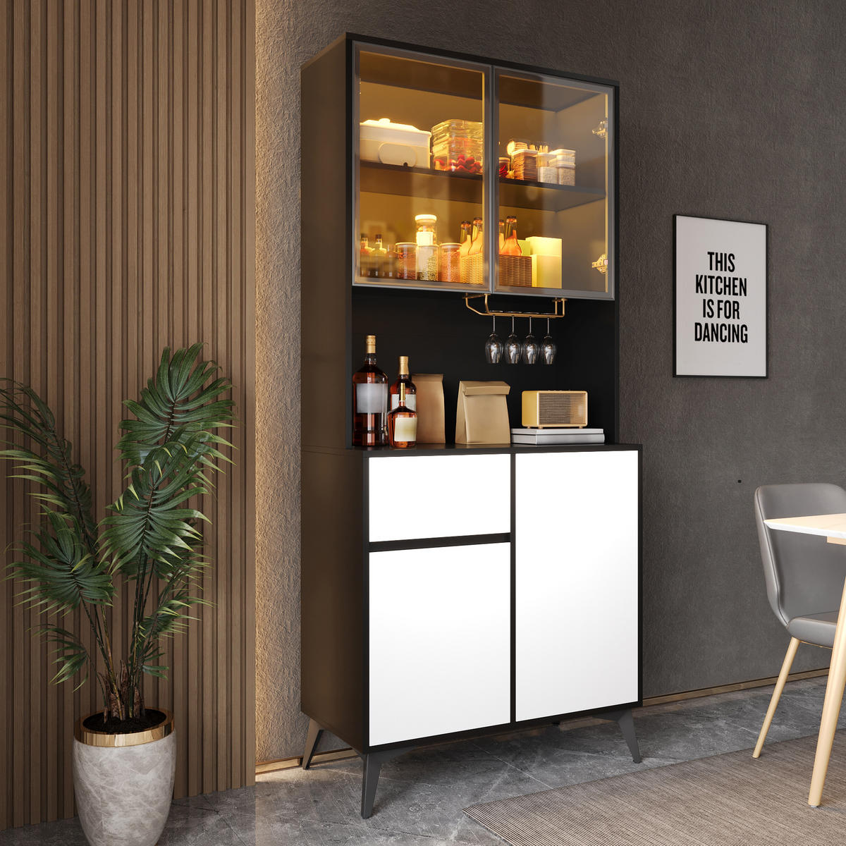 VITRINE LED Hochschrank Glas MDF Schwarz Weiß Modern - Multicolor, Holzwerkstoff (80/180/40cm) - FLIEKS