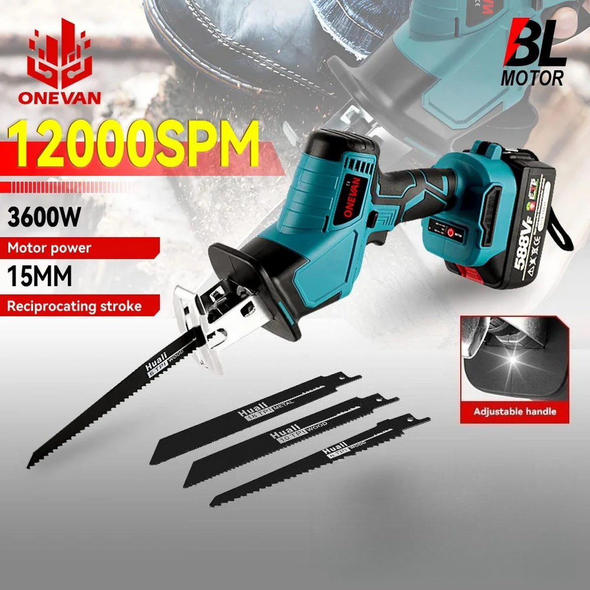 KETTENSÄGE Bürstenlose Blau Mit Sägeblatt Für Makita 18V batterie Pin Ohne Akku ohne Stecker - Blau, Metall (15/7/45cm) - Coonoor