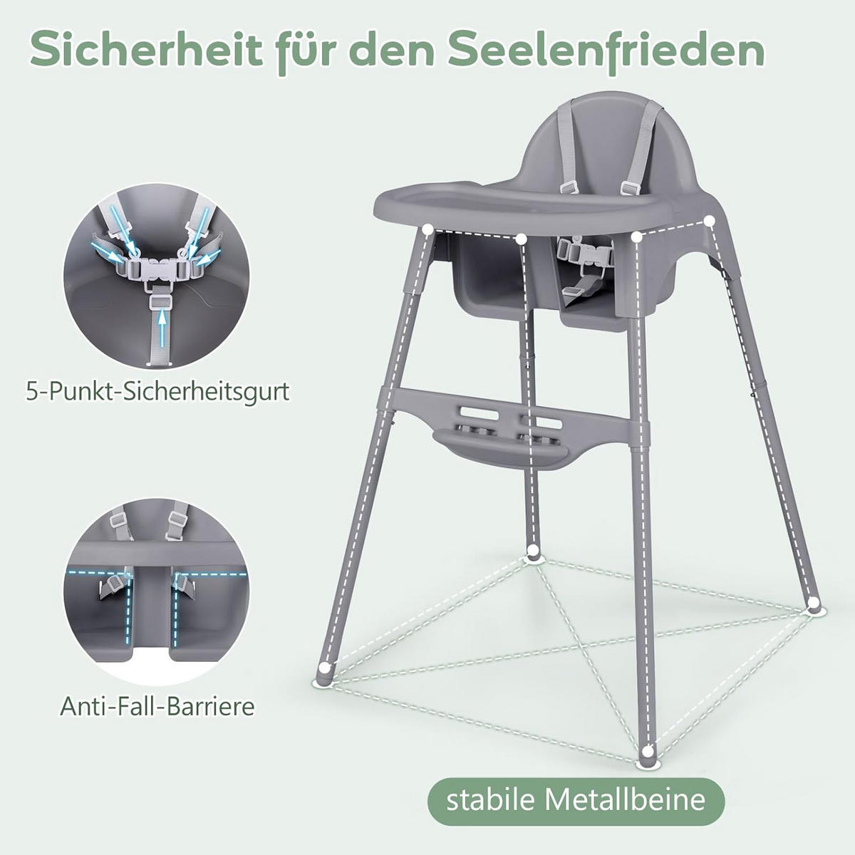 BABYHOCHSTUHL Grau - Grau, Kunststoff (61.5/87/66cm) - COSTWAY