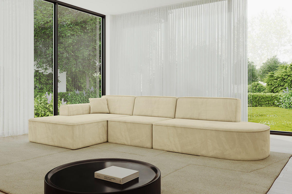 ECKSOFA Ottomane Links IREA-L2-v3 - 318x165x76 cm Beige - Ecru/Beige, Holzwerkstoff/Textil (318/165cm) - ALTDECOR