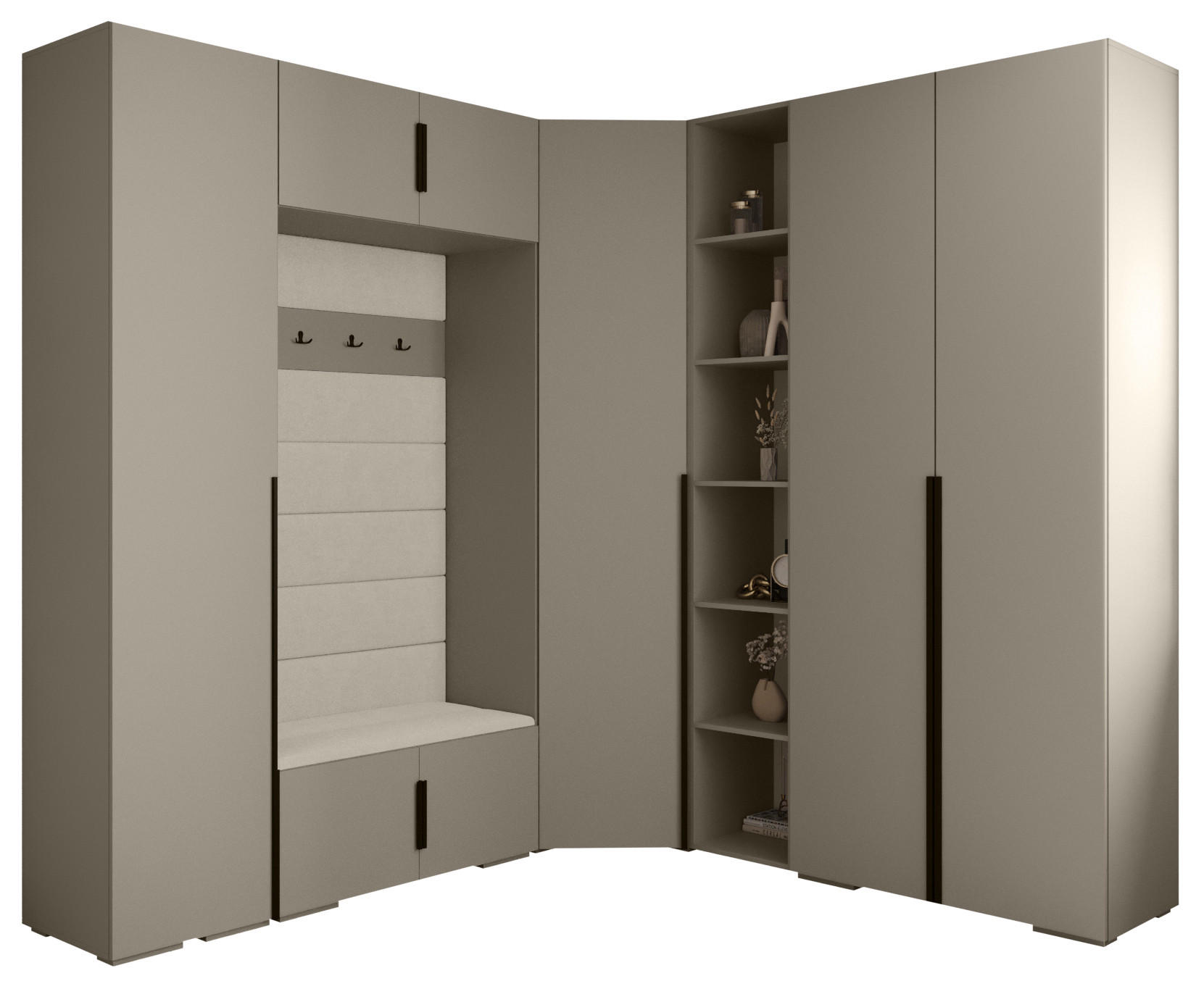 Abiks Möbel Garderoben-Set Kaschmir, Beige, Schwarz 231.7x236.7x47 cm